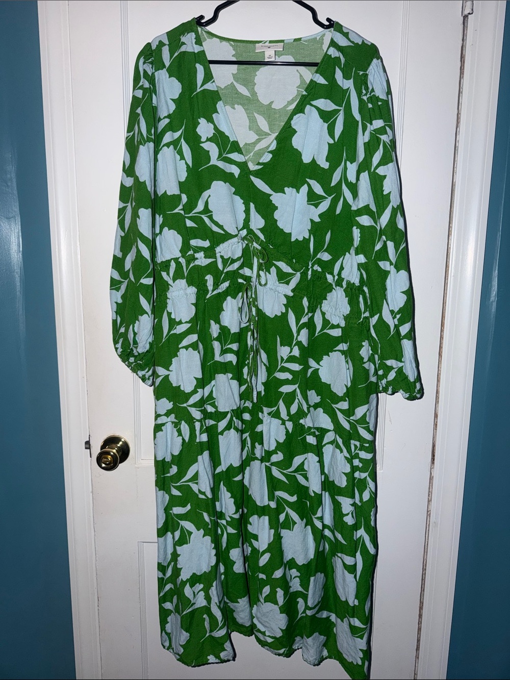 Floral Green Wrap Maxi Dress with White Bloom Print